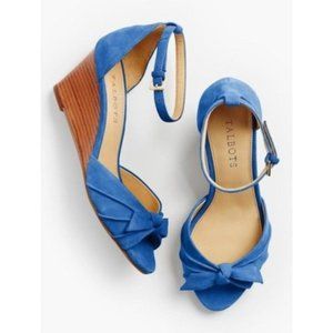 Talbots Vivian Bow Kid Blue Suede Wedge Size 10